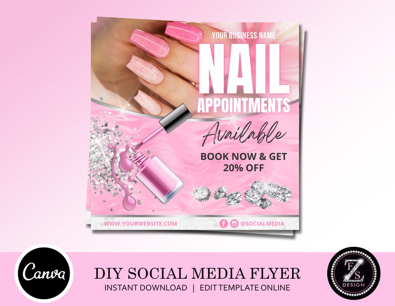 Nail Appointments Flyer DIY Book Now Available Social Media Etsy