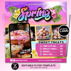 Spring Bake Sale Flyer, Bakery Flyer, Spring Sweet Treats Flyer, Spring Flyer, Dessert Flyer, Bake Shop Flyer, Pastry Flyer, Cake Flyer