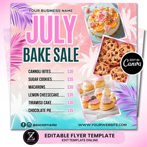 July Bake Sale Flyer, Bakery Flyer, Sweet Treats Flyer, Summer Flyer, July Dessert Flyer, Bake Shop Flyer, Pastry Flyer