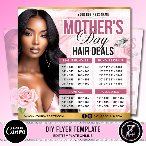 Mothers Day Hair Sale Flyer, Hair Sale Price List, Wig Prices Flyer, Hair Flyer, Wig Sale Flyer, Mothers Day Flyer, Wig Flyer, May Flyer