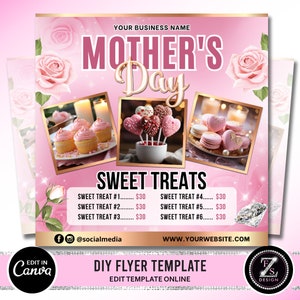 Mothers Day Bakery Flyer, May Bake Sale Flyer, Sweet Treats Flyer, May Dessert Flyer, Bake Shop Flyer, Pastry Flyer, Mothers Day Flyer