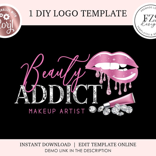 Lip gloss logo diy logo beauty logo design lipgloss logo makeup artist logo lips logo diamond logo