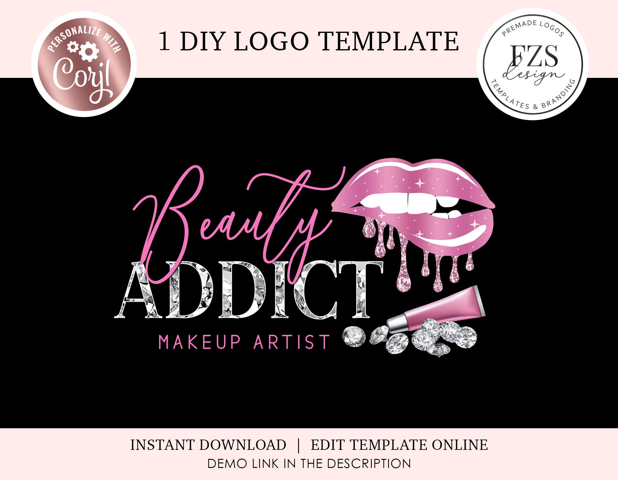 Lip Gloss Logo Diy Logo Beauty Logo Design Lipgloss Logo Etsy