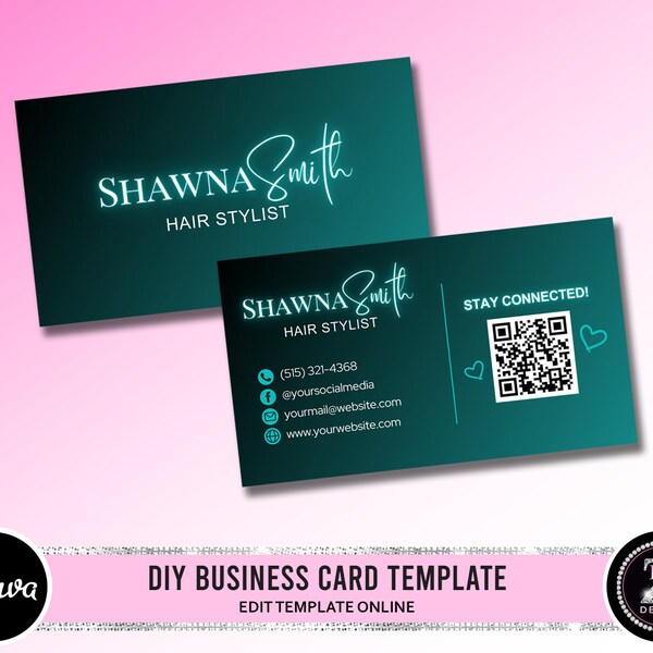 Diseño de plantilla de tarjeta de presentación, plantilla de Canva para tarjeta de presentación de boutique de uñas y cabello de artista de belleza