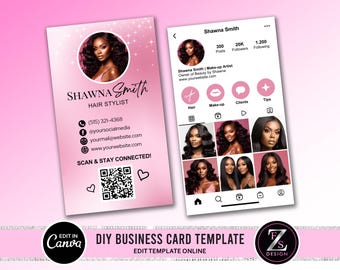 Business Card Template Design, Instagram Business Card, Beauty Artist Hair Nails Boutique Business Card Canva Template