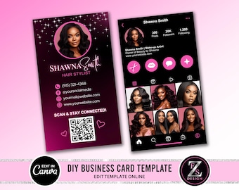 Business Card Template Design, Instagram Business Card, Beauty Artist Hair Nails Boutique Business Card Canva Template