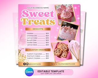 Bakery Flyer, Bake Sale Flyer, Sweet Treats Flyer, Dessert Flyer, Bake Shop Flyer, Pastry Flyer, Cake Business Flyer