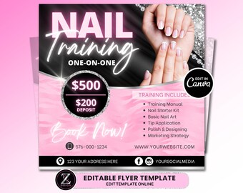 Nail Training Flyer, DIY One on One Appointments Social Media Instagram Book Now Beauty Nails Hair Lashes Boutique Editable Canva Template