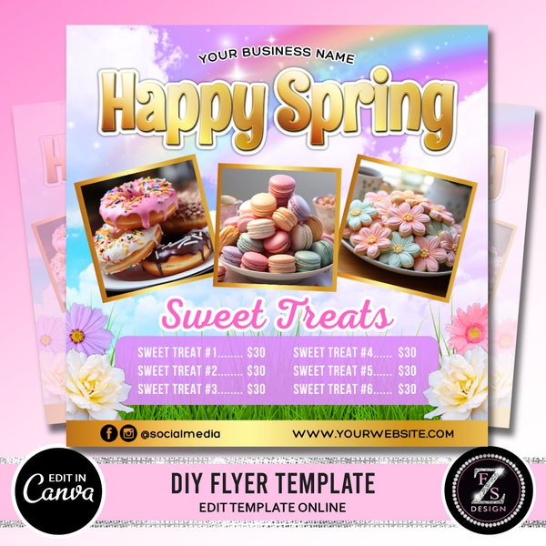 Spring Bake Sale Flyer, Bakery Flyer, Spring Sweet Treats Flyer, Spring Flyer, Dessert Flyer, Bake Shop Flyer, Pastry Flyer, Cake Flyer