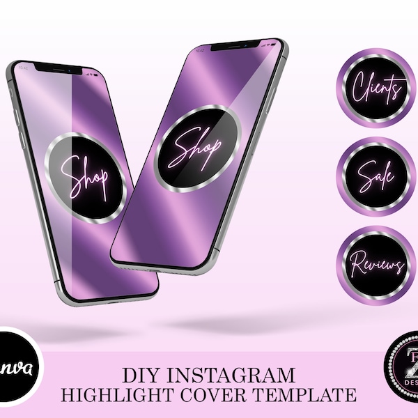 DIY Instagram Highlight Cover Template, beauty instagram cover, metallic purple instagram template , canva Instagram cover template