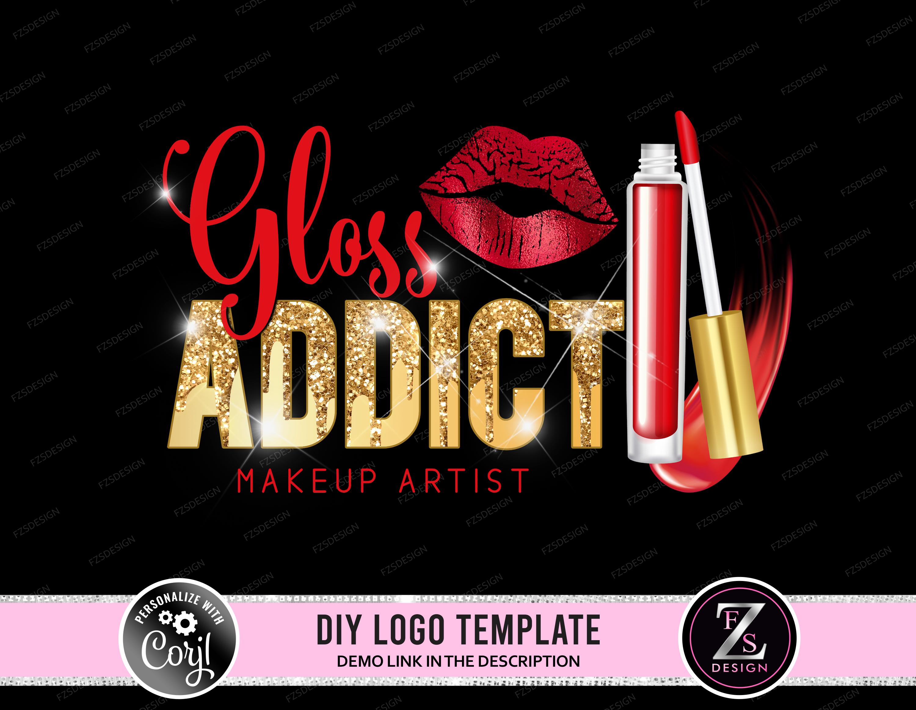 Lip gloss logo beauty logo design lips logo makeup artist lipgloss logo makeup logo diy logo