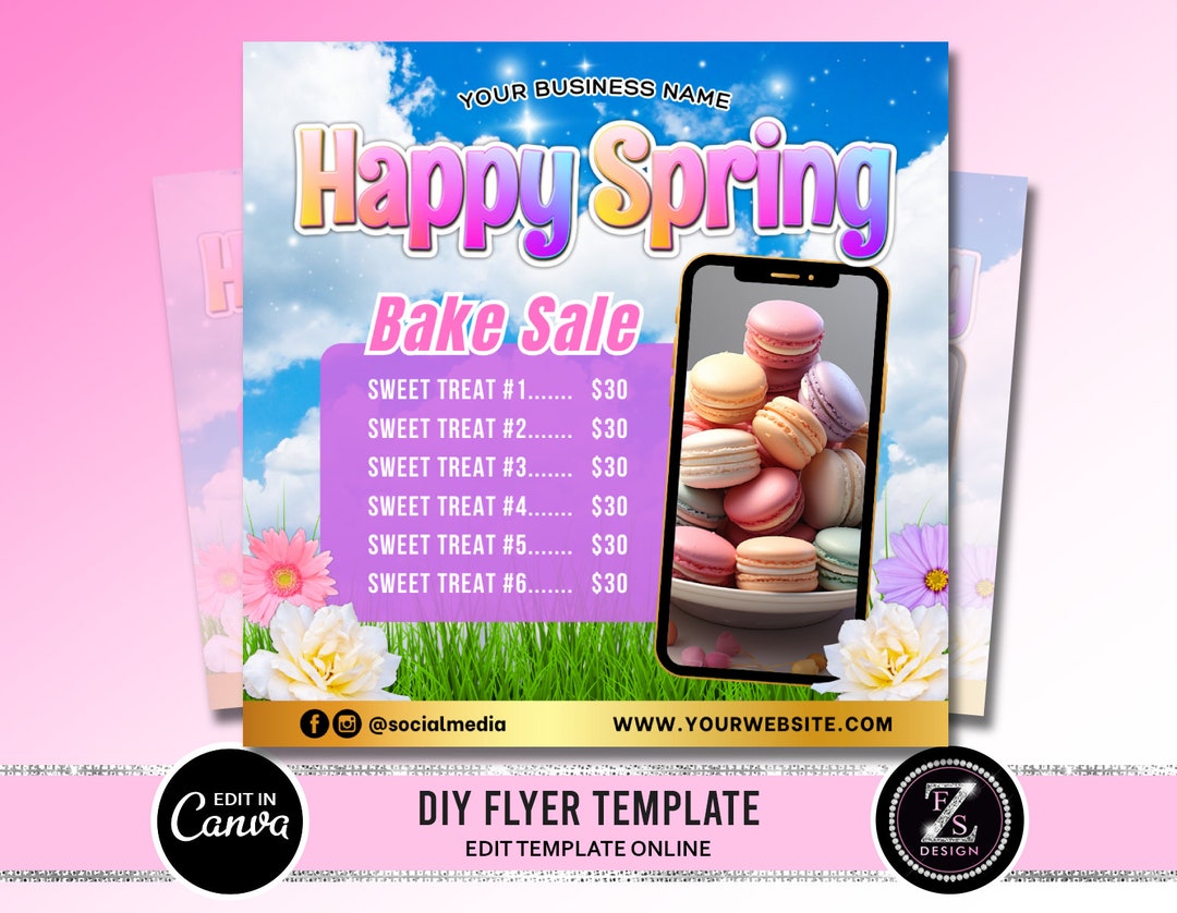Spring Bake Sale Flyer, Bakery Flyer, Spring Sweet Treats Flyer, Spring ...