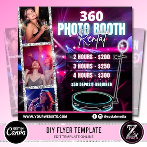 360 Photo Booth Verleih Flyer, DIY Party Verleih Flyer Instagram Social Media Haar Wimpern Beauty Boutique bearbeitbare Canva Vorlage
