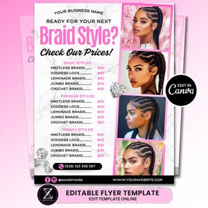 Braids Price List Flyer, Braids Styles Flyer, Knotless Braids Flyer, Braids Special Flyer, Braids Deals Flyer, Beauty Hair Lash Nails Flyer