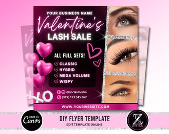 Valentines Day Lash Sale Flyer, DIY Lash Extensions Flyer, Beauty Lash Deals Flyer, Lash Flyer, Valentines Lashes Flyer, Flyer Template