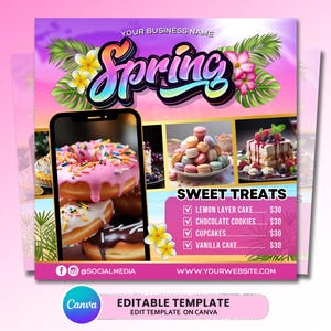 Spring Bake Sale Flyer, Bakery Flyer, Spring Sweet Treats Flyer, Spring Flyer, Dessert Flyer, Bake Shop Flyer, Pastry Flyer, Cake Flyer