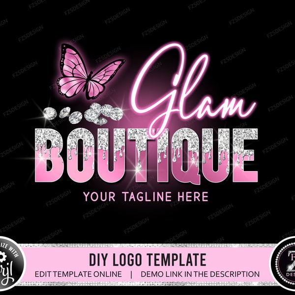 Boutique logo beauty logo fashion logo butterfly logo online shop logo shopping logo diy logo design template pink neon logo