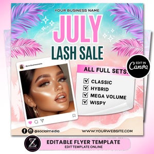 July Lash Flyer, Lash Deals Flyer, DIY Lash Extensions Flyer, Beauty Lash Flyer, Summer Lashes Flyer Template, July Lashes Sale Flyer