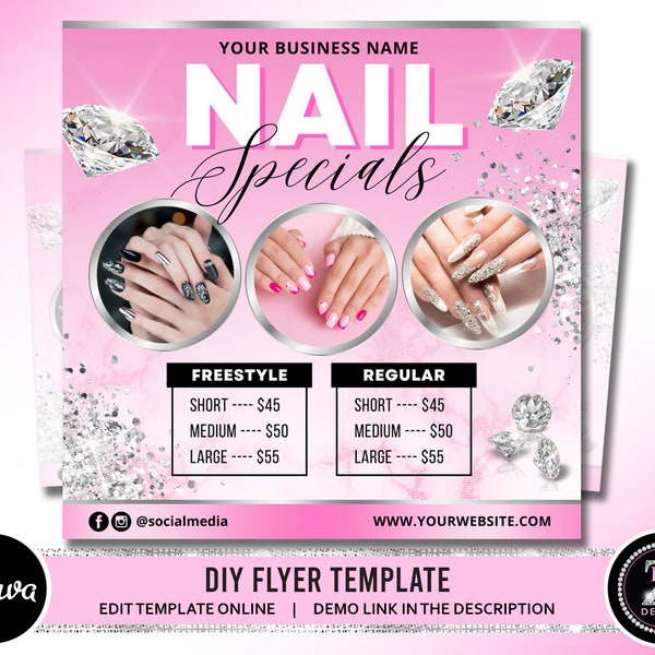 Nails Specials Flyer, Nail Appointments Flyer, Nails Booking Available Social Media Instagram Beauty Nail Stylist Boutique Canva Template