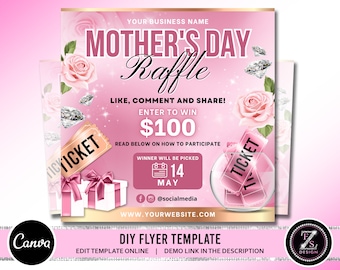 Mothers Day Raffle Giveaway Flyer, DIY May Flyer, Giveaway Flyer, Raffle Flyer, Raffle Ticket Flyer, May Giveaway Flyer