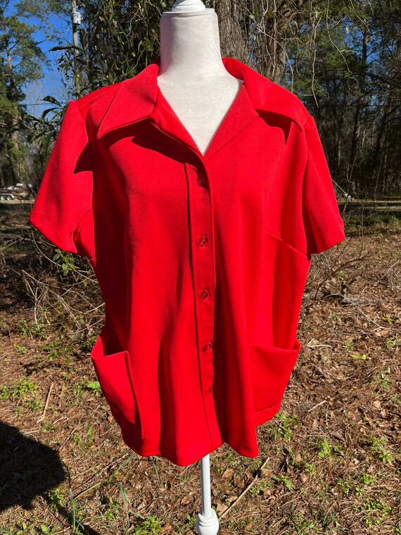 60’s / 70’s Candy Apple Red Buttondown with Amazi… - image 3
