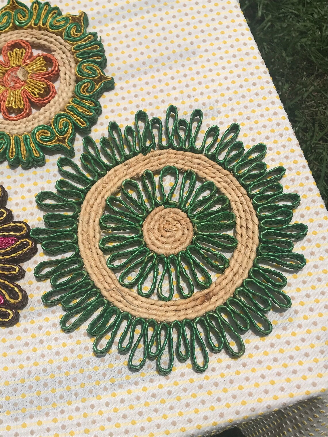 Set of 3 Vintage Woven Trivets Etsy