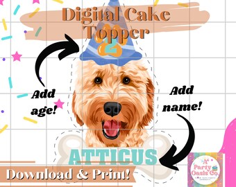 DIGITAL | Birthday Cake Topper | Paw Pawty | Golden Doodle | Dog Birthday | Pet Birthday