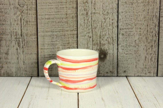 Striped and Dotted Handpainted Porcelain Espresso Cup