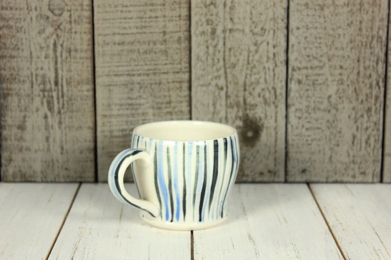 Black, Blue, and White Striped Porcelain Espresso Cup