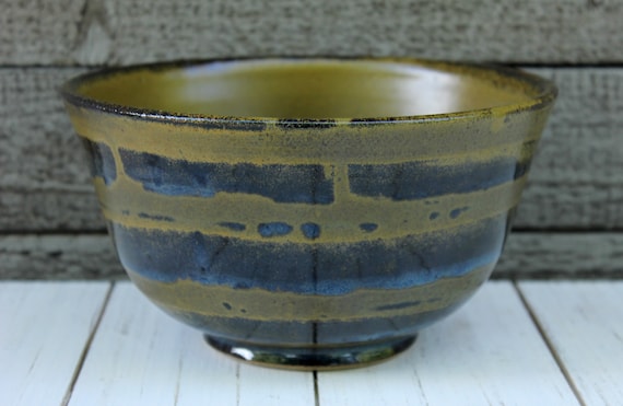Dark Gold and Blue Medium Mixing or Serving Bowl