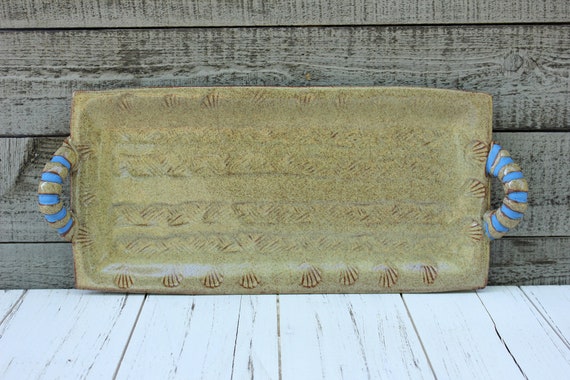Rustic Speckled Orange Stoneware Platter with Handles