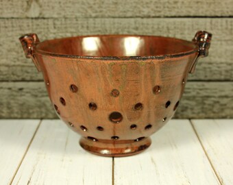 Red Stoneware Colander