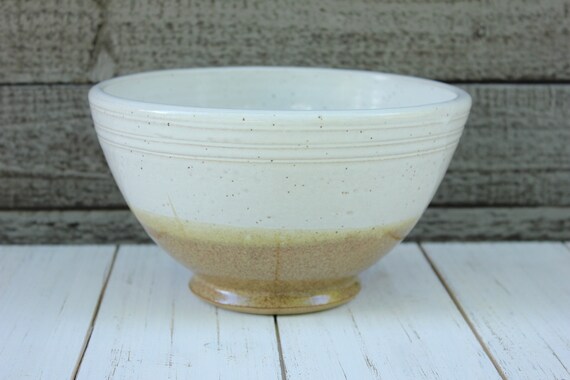 White and Speckled Orange Stoneware Mixing or Serving Bowl