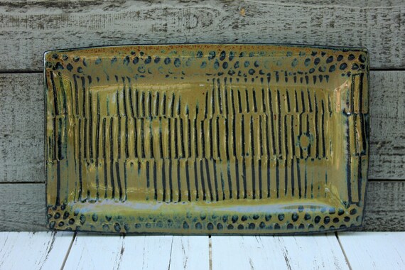 Brown Rectangular Ceramic Toast Plate