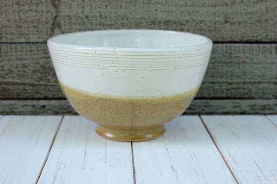 White and Speckled Orange Stoneware Mixing or Serving Bowl