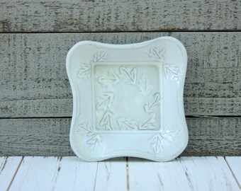 Small, Square White Stoneware Dish