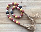 Harry Potter Gryffindor Garland, Halloween bead garland, fall beaded garland, farmhouse wood bead garland