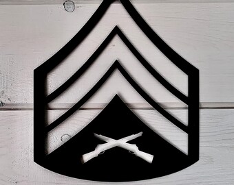 Sergeant USMC Rank Insignia Embroidered Patch SGT E-5 W// VELCRO® Brand Fastener
