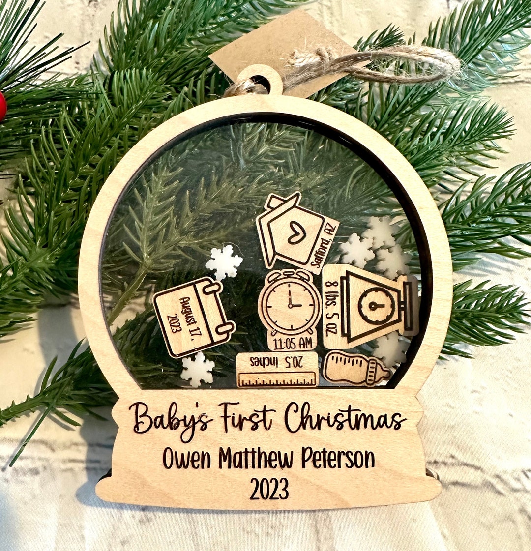 Babys First Christmas Ornament Snow Globe Baby Stat Ornament Etsy