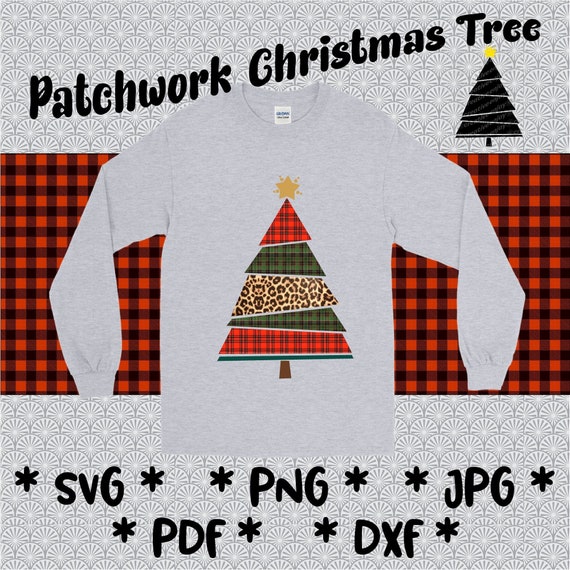 Patchwork Christmas Tree SVG Plaid and Leopard Print Etsy