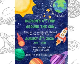 Inbjudan till rymden på Canva-mall | Rymdfestinbjudan | Digital inbjudan med redigerbar text | Astronautfödelsedag