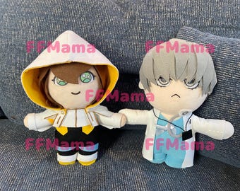 May include: Two plush dolls, one with a white and yellow hooded jacket and the other in a white coat and blue scrubs. The dolls are holding hands. The text "FF Mama" is visible on the image.