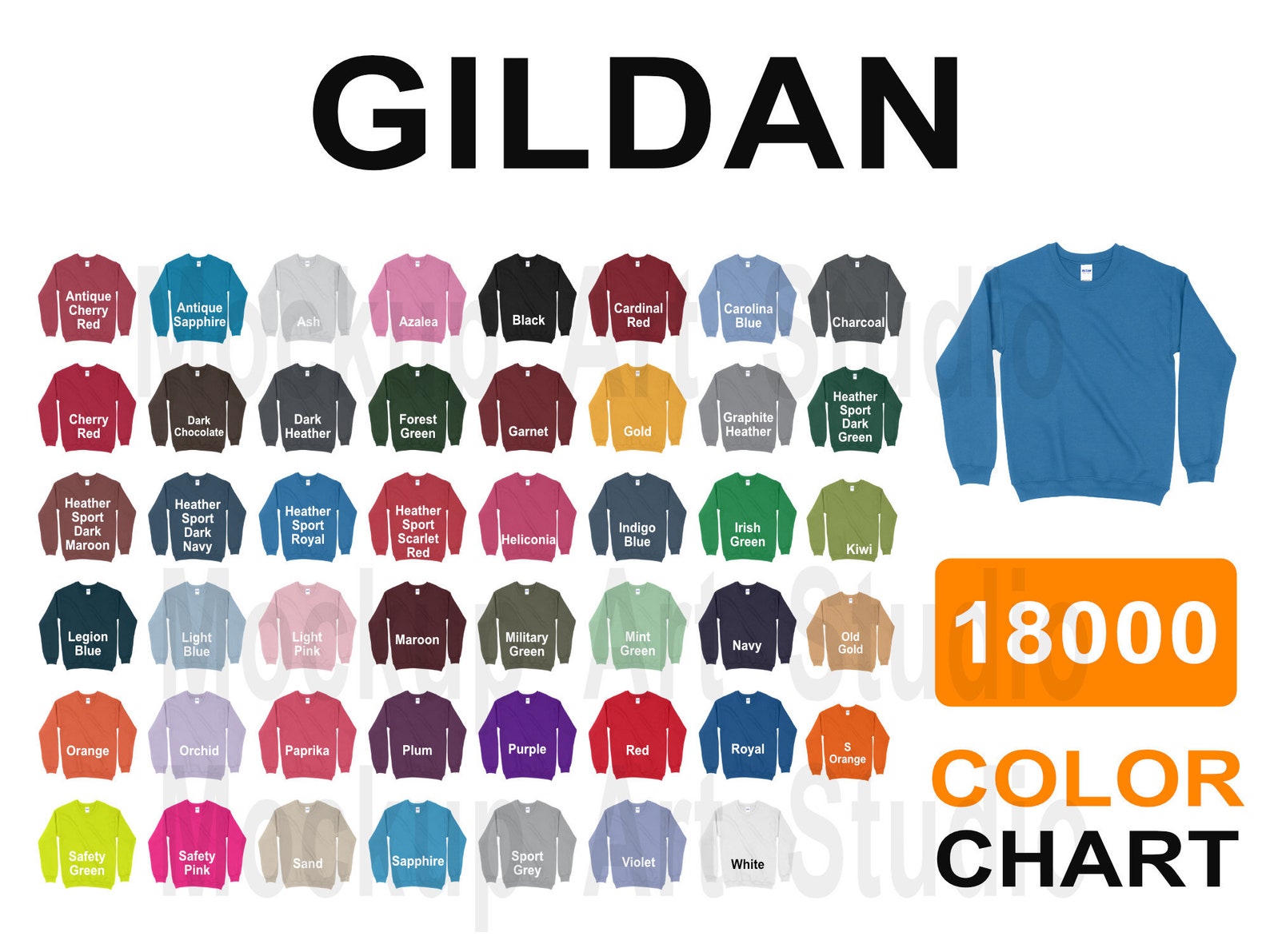 Gildan 18000 Color Chart Unisex Sweatshirt Color Chart ALL | Etsy