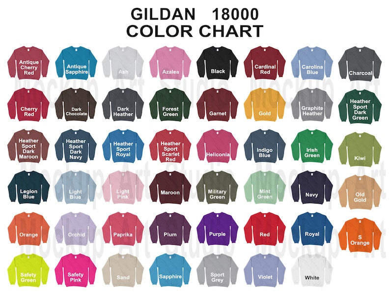 Gildan 18000 Color Chart Unisex Sweatshirt Color Chart ALL | Etsy