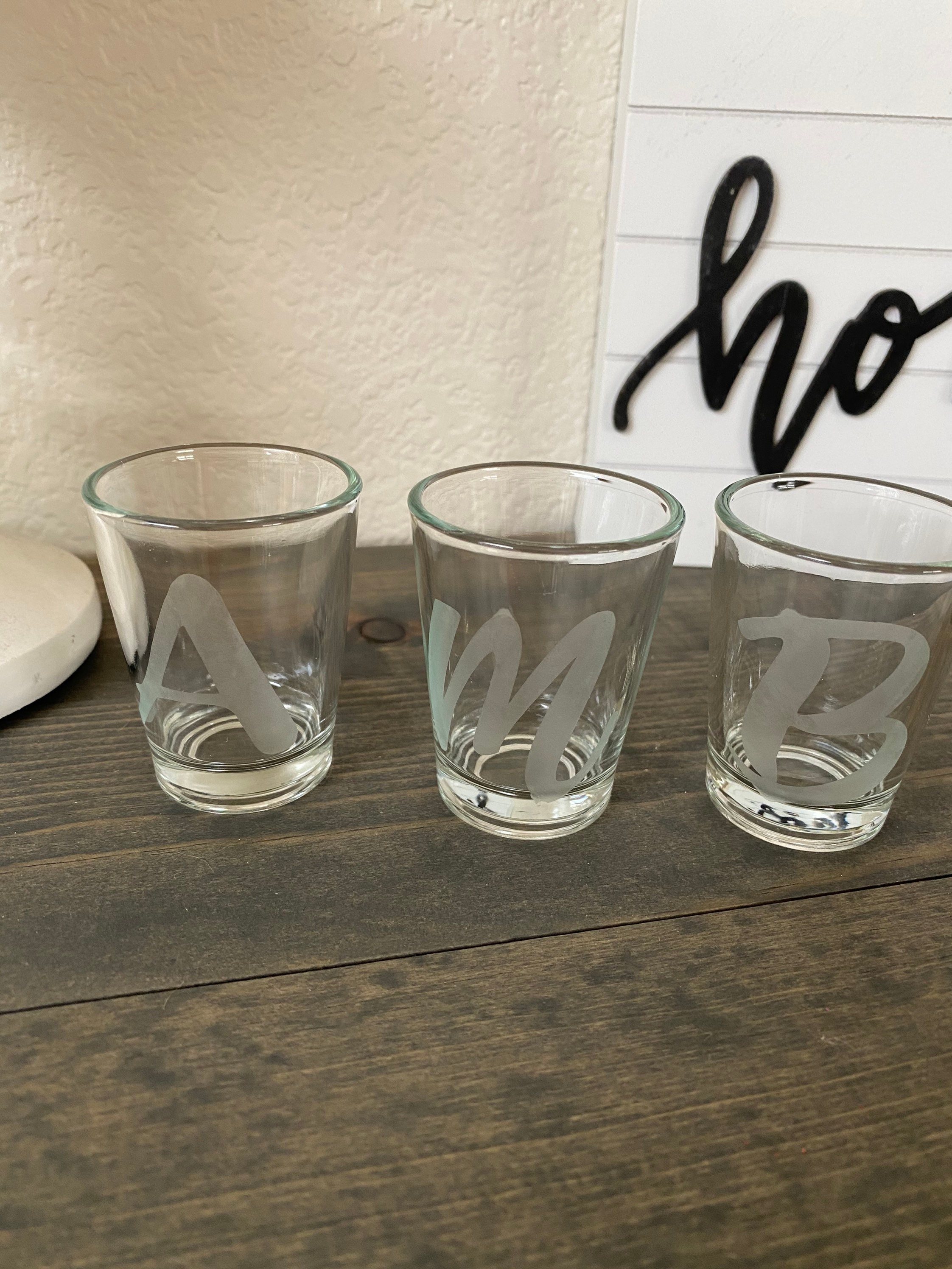 Shot glasses/Glass etched custom shot glasses/ letter monogram Etsy