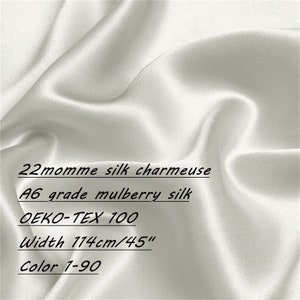 22Momme 6A grade Natural Silk Charmeuse, 100 Organic Mulberry Silk Fabric for Tailor Designers, Silk Dress, Silk Scarf, Silk Wholesale
