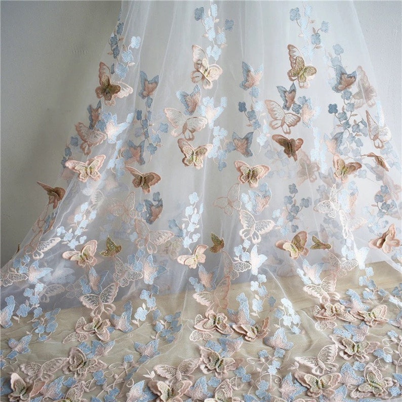 Download Dresses 3d Butterfly Flowers Patterns Embroidered Lace Fabric With Feathers For Clothing Wedding Gowns Background Fabrics Designers Fabric Craft Supplies Tools Locnuocxanh Vn