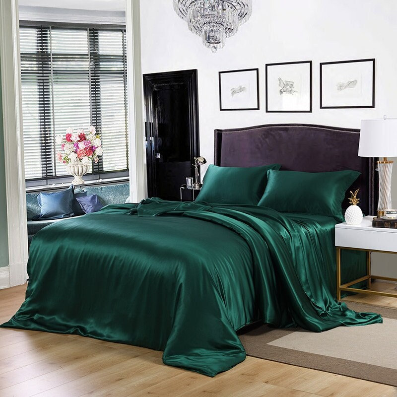 ZIMASILK Pcs 100% Mulberry Silk Bed Sheet Set,All Side 19 Momme Silk(Quee 