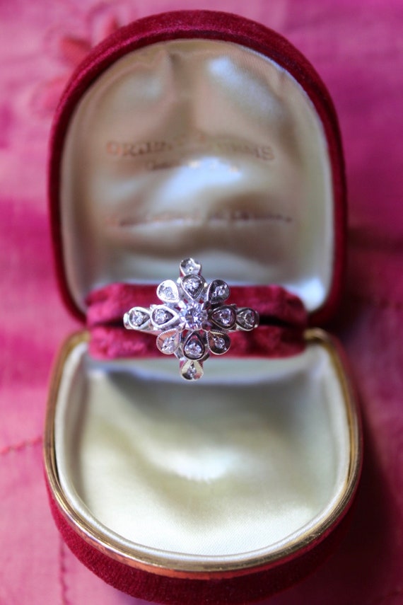 Antique Platinum Diamond Cross Star Ring