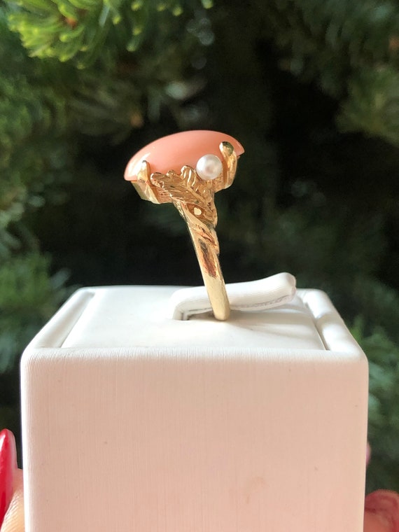 Vintage 14k Angel Skin Coral South Sea Pearl Ring - image 2